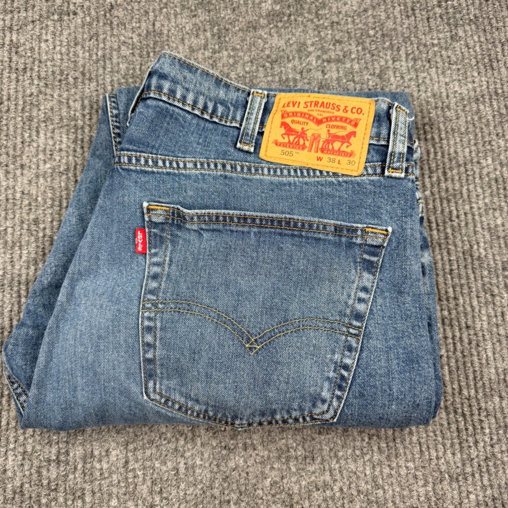 Levi 505 Jeans Mens 38x30 Blue Regular Fit Straight Leg Denim Classic Button Fly